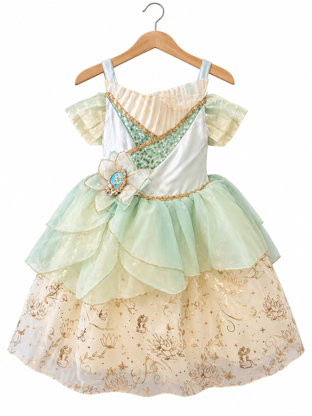 Disney Princess Tiana Costume Dress Girls Size 3T Green Gold Boutique Sparkle